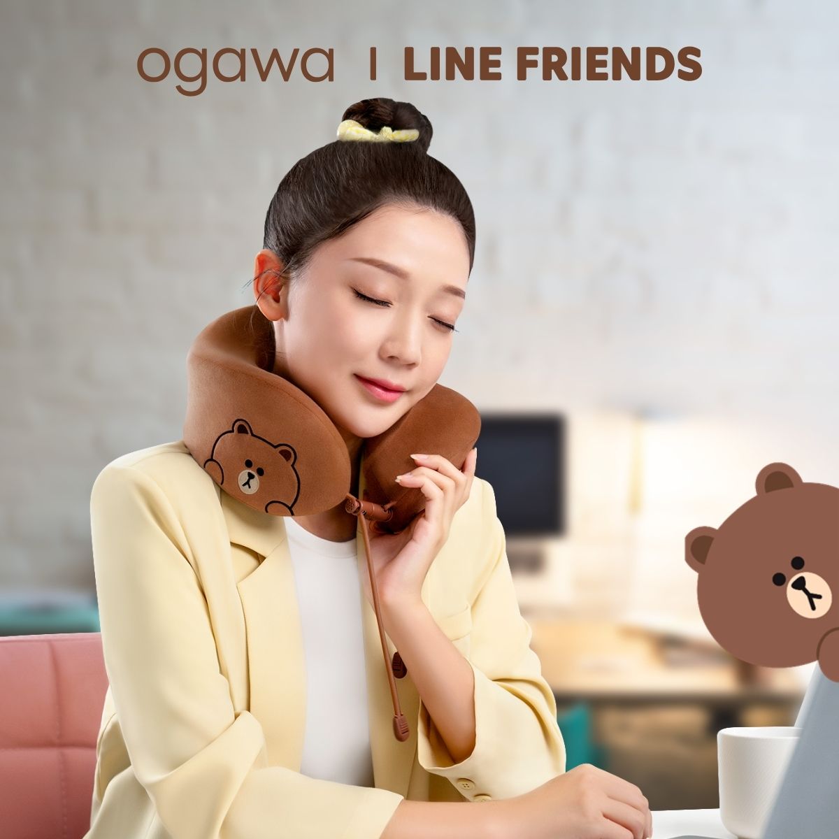 Line Friends U形按摩旅行頸枕 - Brown熊大