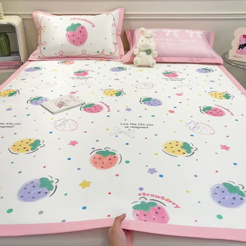 夏季卡通凉感冰丝凉席三件套儿童母婴级可水洗学生宿舍空调软席