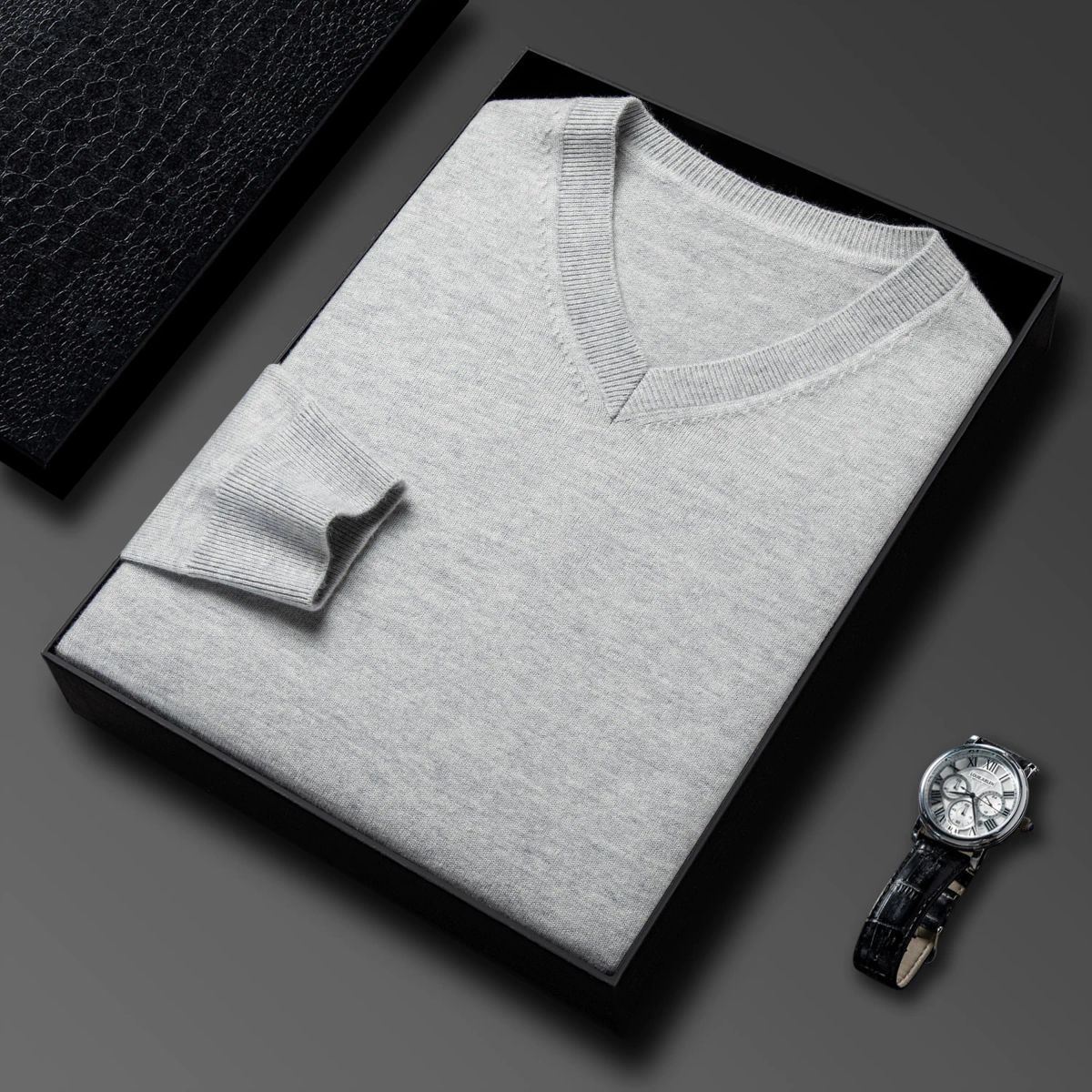 2025新款男士纯色毛衣仿羊毛打底衫加厚长袖V领针织衫中老年商务休闲加厚内搭毛线