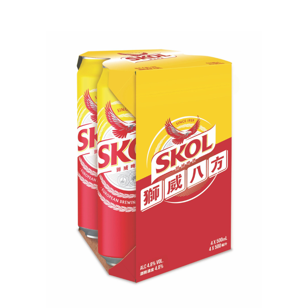 獅威 SKOL 啤酒 - Lager - 500ml x 4罐 (新舊包裝隨機發貨)