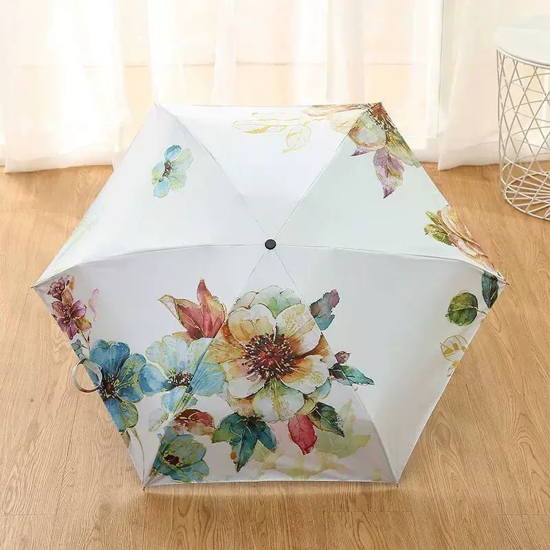Ultralight small mini fivefold umbrella pocket umbrella for women black glue sunscreen