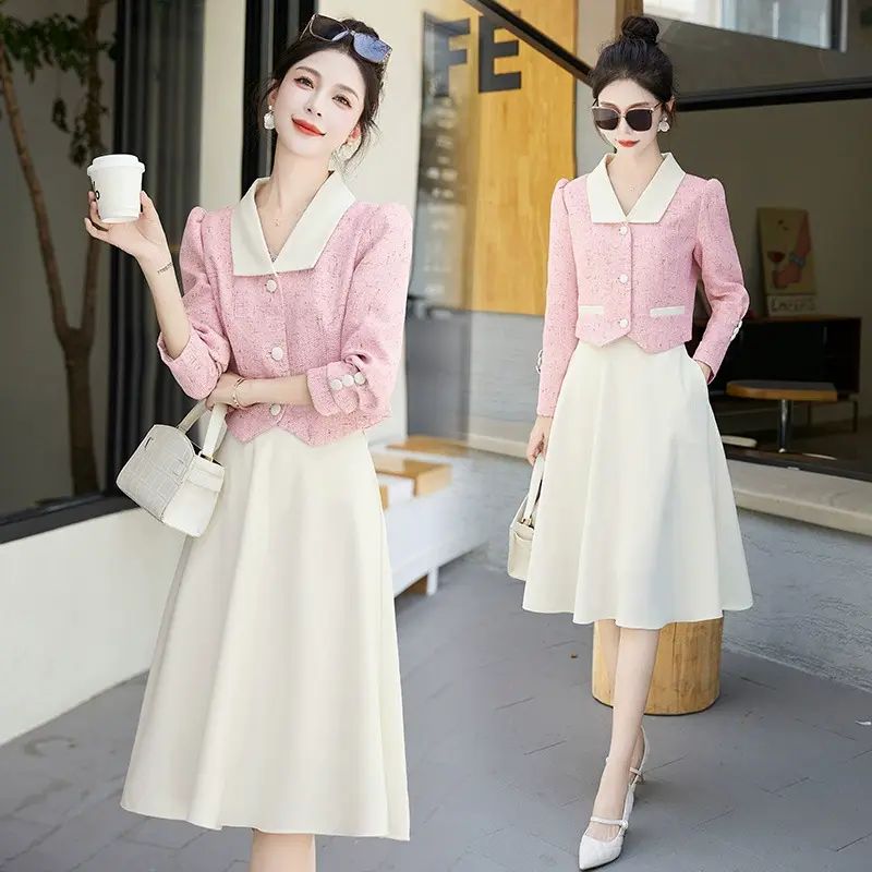 时尚套装秋冬季新款女装韩版修身外套中长裙两件套裙 LT2361