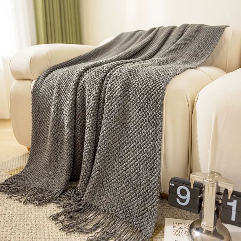 北欧风复古针织毯民宿床尾装饰毯床搭轻奢午睡毯披肩盖毯沙发平行进口