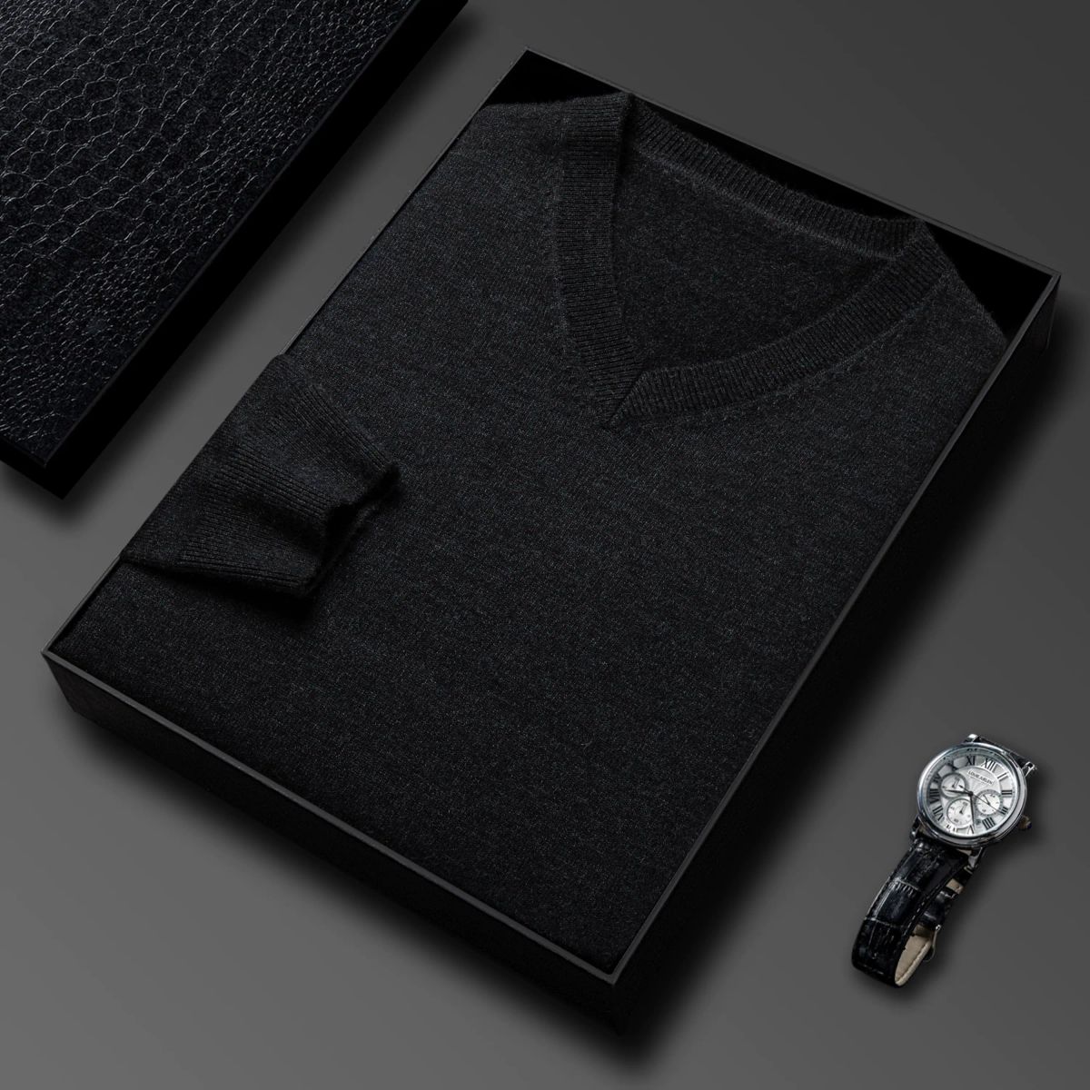 2025新款男士纯色毛衣仿羊毛打底衫加厚长袖V领针织衫中老年商务休闲加厚内搭毛线