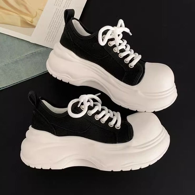 vintage all-match round toe platform white shoes women's new spring and autumn lightweight height