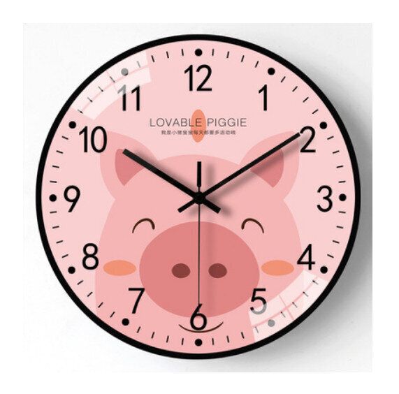 簡約家用裝飾掛牆掛鐘（可愛卡通小粉豬）【8英寸】