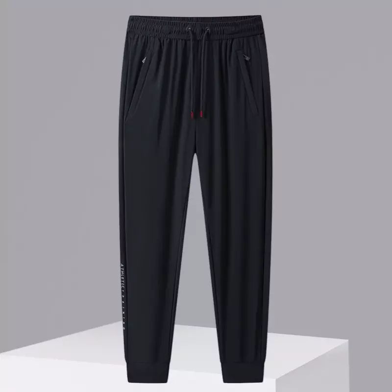 中年直筒冰丝裤男夏季薄款运动裤透气速干空调裤男士大码休闲长裤