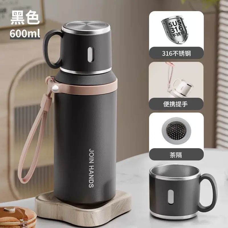 316不锈钢保温杯大容量学生水杯便携手提双盖杯