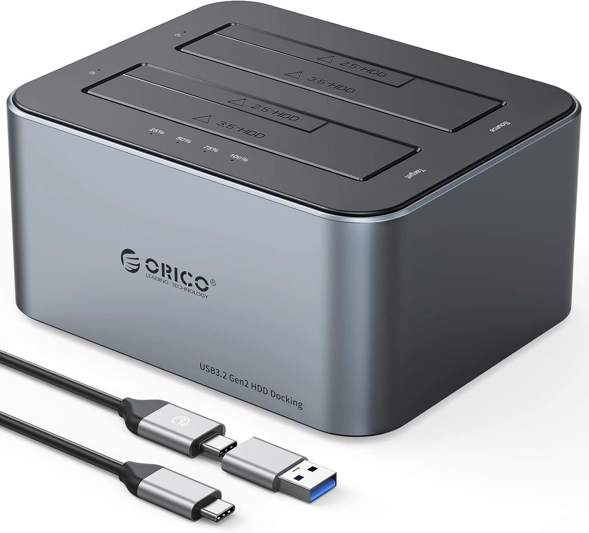 ORICO Type-C Dual-bay Aluminum HDD Dock with Offline Clone Function 原裝行貨 二年保用 [6626C3-C-V1]