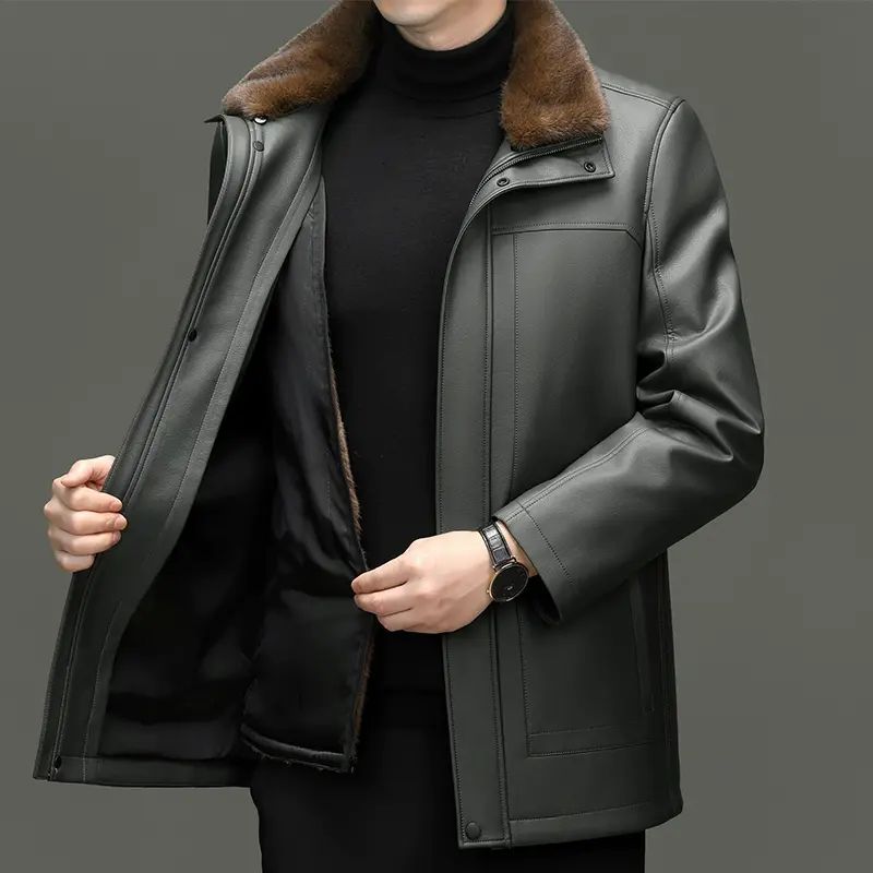 内胆皮衣派克服可拆卸毛领加绒加厚