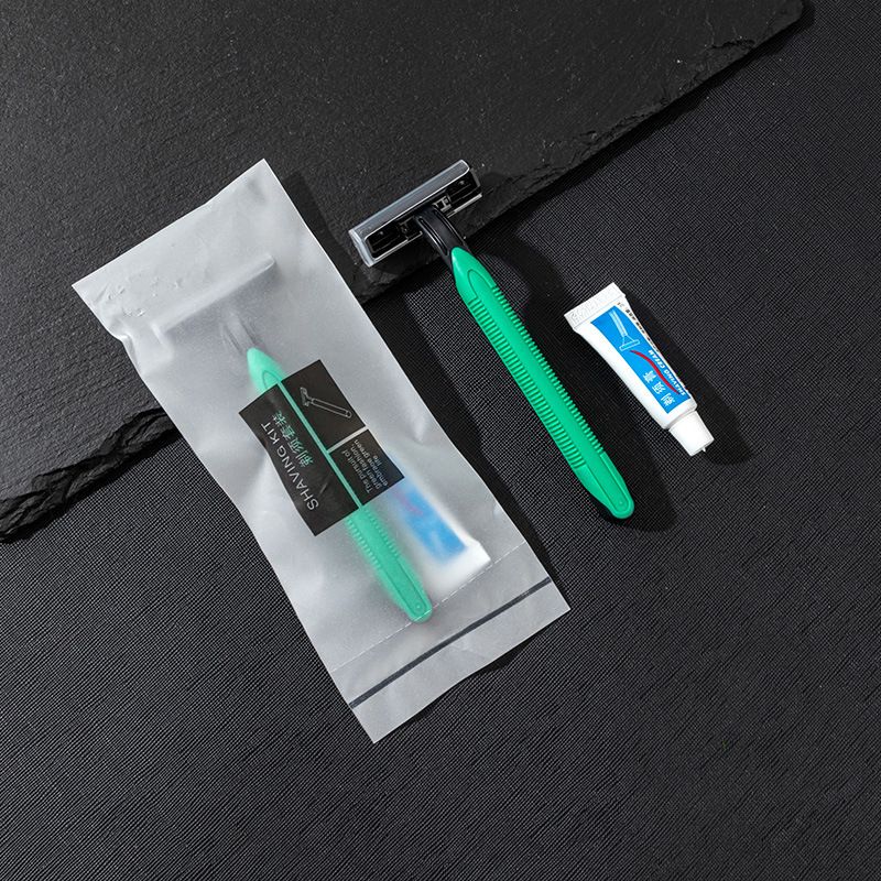 酒店一次性牙刷带牙膏宾馆软毛牙具洗漱用品套装民宿家用待客-绿色碳钢剃须刀4克剃须膏 均码