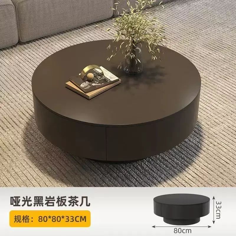 意式輕奢巖板茶几極簡儲物客廳小戶型茶室高階感圓形家用茶桌組合