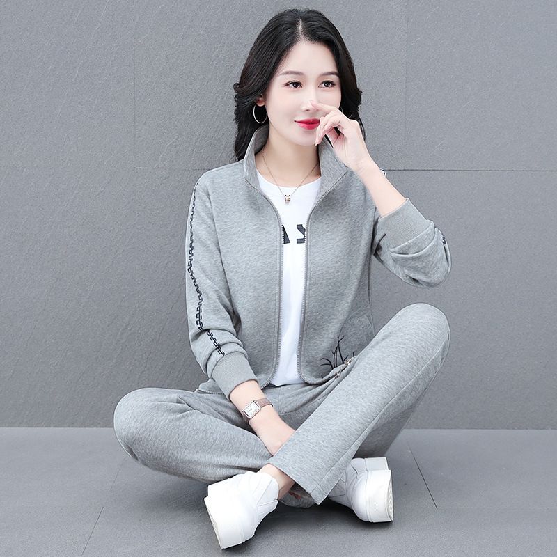 运动套装女装年春秋季新款时尚开衫卫衣外套跑步休闲服三件套