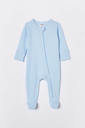 Cotton On Kids - Organic Pointelle Zip Romper - White water blue