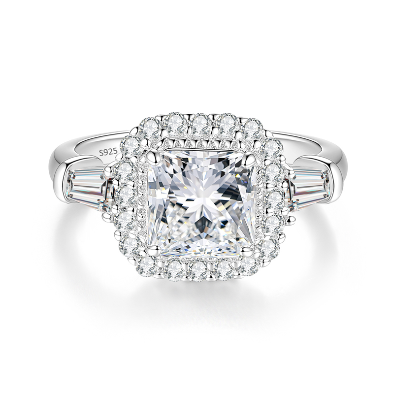 S925 Silver Square Cushion Moissanite Ring