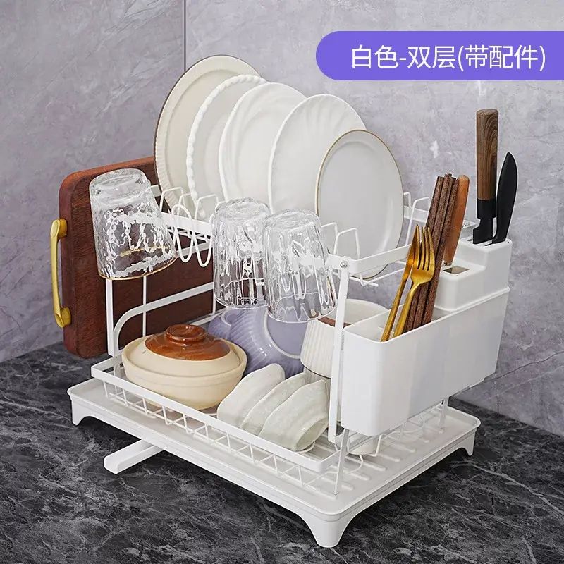 DoubleLayer Dish Rack with Auto Drain Kitchen Counter MultiFunctional Storage Drying R