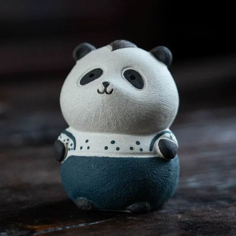 紫砂茶寵精品可養手工創意團團圓圓可愛茶桌小熊貓擺件茶玩