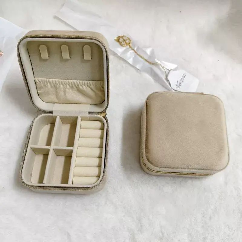 简约高档ins天鹅丽丝绒饰品盒带镜子戒指项链首饰珠宝收纳盒