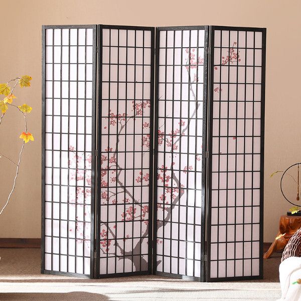 木藝傢具(共4片) 辨公室屏風 玄關分隔 客廳屏風【黑色+有圖】共4片 180x43cmx4片