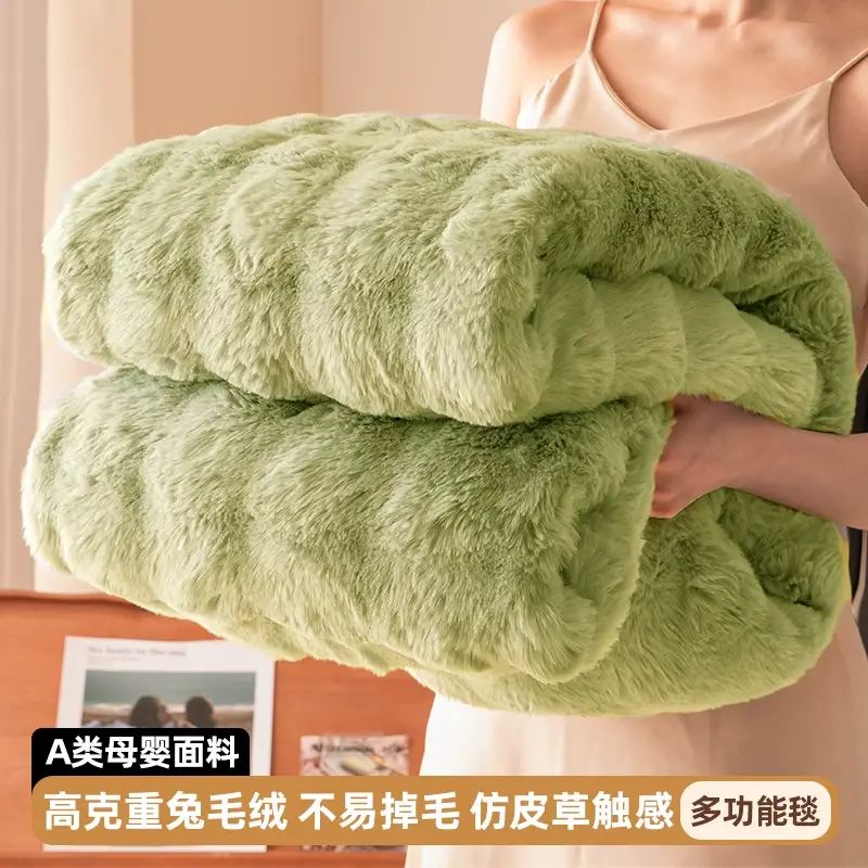 ins轻奢仿皮草兔毛绒毯高级感冬季加厚保暖沙发盖毯办公室午睡yy