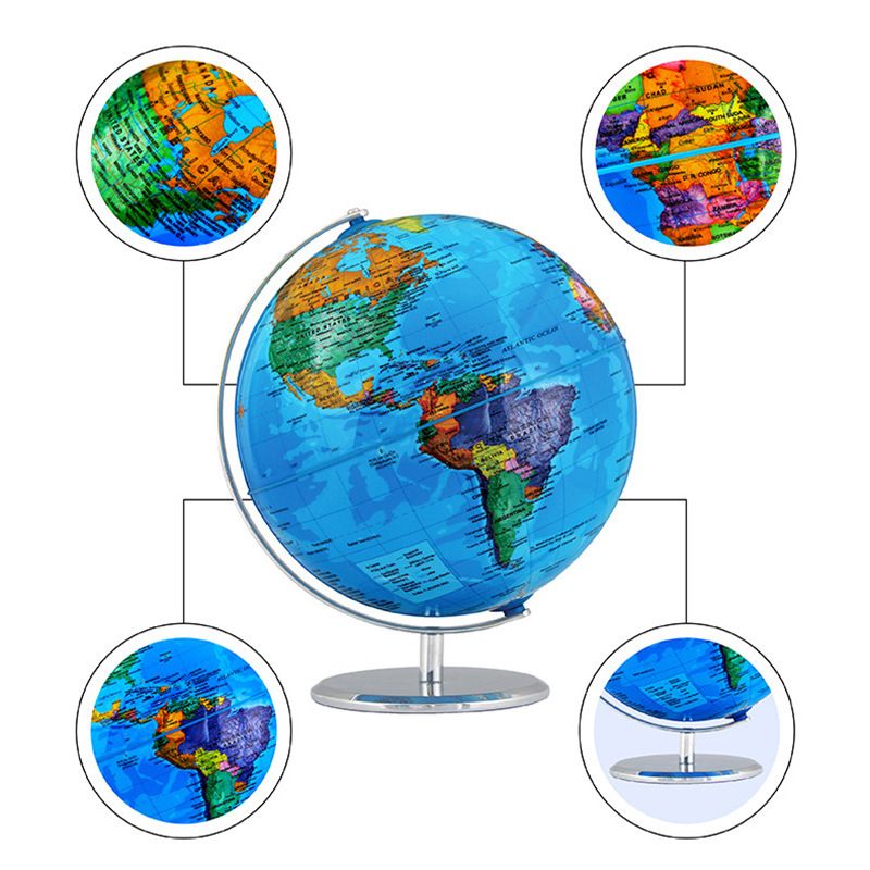 【26cm电镀金属底座-英文政区球+直插灯+送ar】英文版地球仪 世界地图 欧美地图 地球儀带灯 地球仪摆件