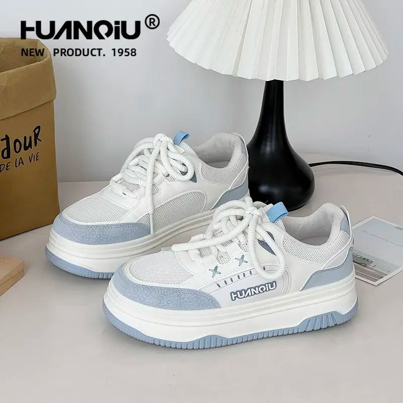 环球夏季网面透气小白鞋子女2025新款爆款厚底板鞋女鞋增高休闲鞋
