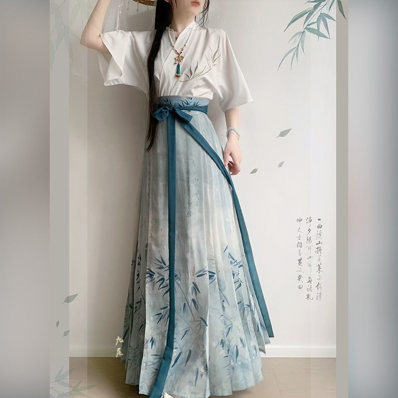 原创新中式国风半臂马面裙套装日常明制古装汉服女小个子春夏新款
