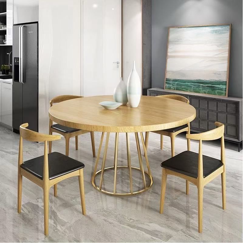 （支持定制）實木餐枱圓形餐台餐椅飯枱工業風鐵藝飯店桌椅組合復古圓桌簡約火鍋枱