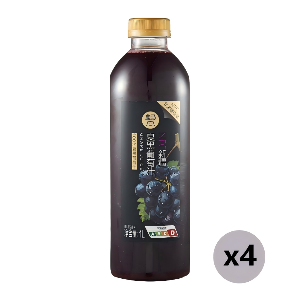 盒馬NFC新疆夏黑葡萄汁1L*4瓶夏日清爽飲料果汁飲品平行進口
