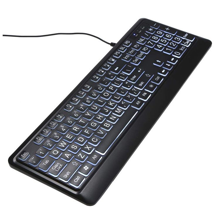 KOPJIPPOM Large Print Backlit Keyboard, Quiet USB Wired Computer Keyboard, Full Size Keyboard with W