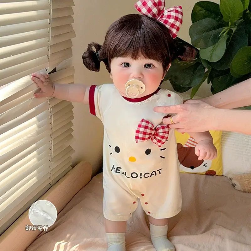 【舒柔棉無骨】嬰幼兒短袖連體衣衣服女爬服夏季薄款哈衣#1336#