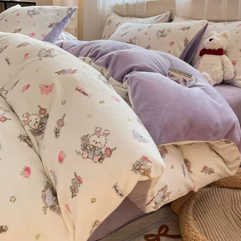 冬季加厚保暖牛奶绒四件套加绒珊瑚法兰绒床单被套三件套