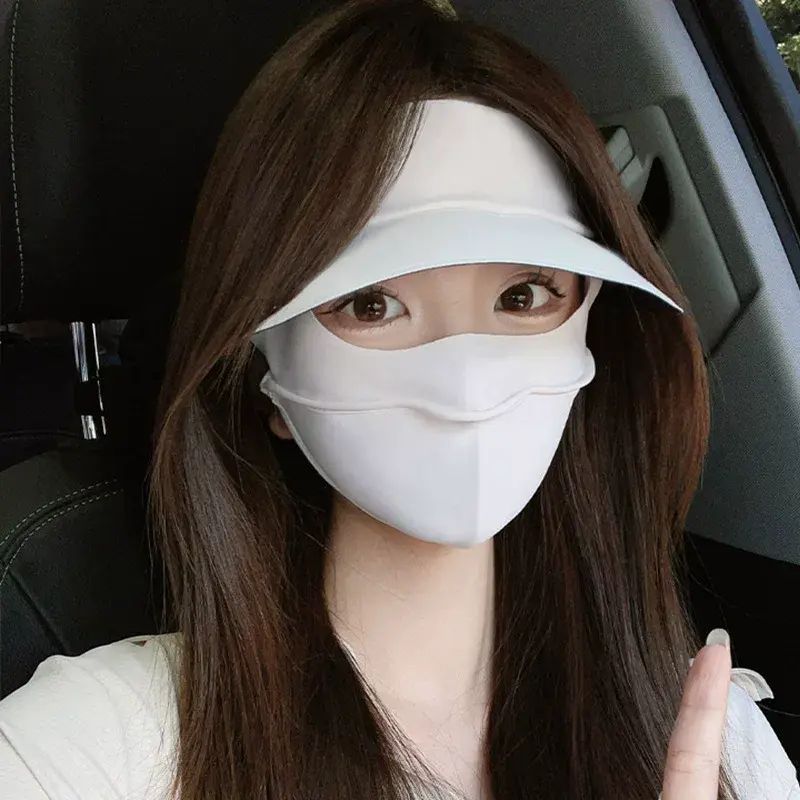 夏季女款防曬面罩全臉防紫外線透氣薄款遮陽帽簷口罩一體一件