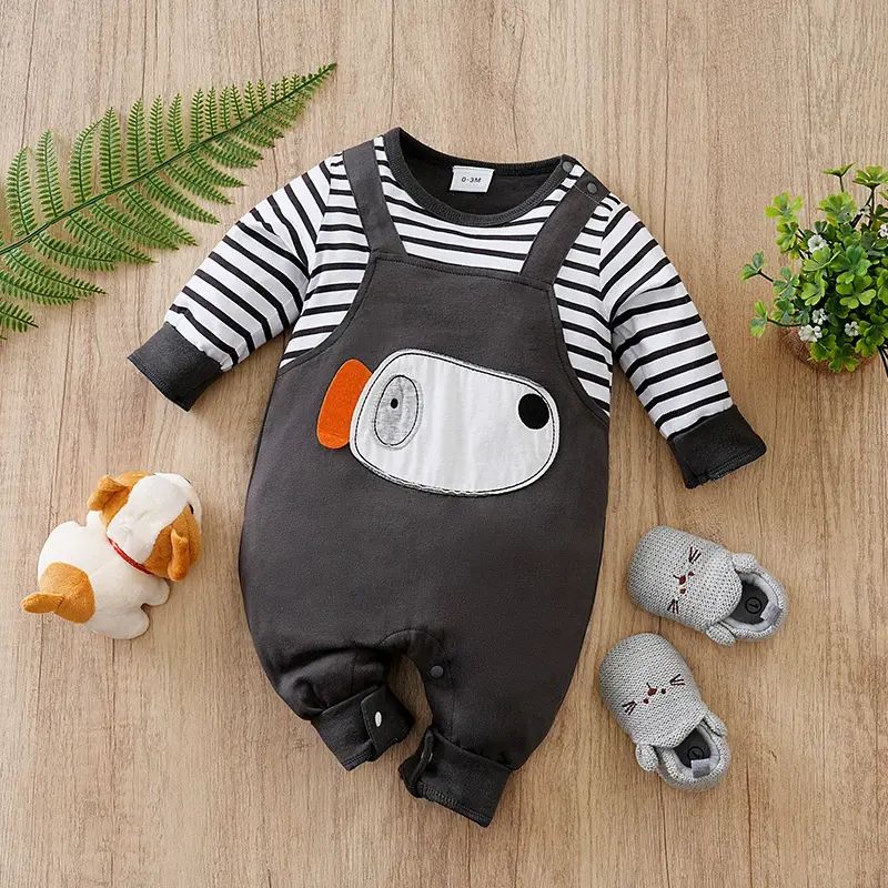 依爾嬰嬰兒連體衣春秋長袖純棉爬服新生兒衣服紳士小少爺帥氣哈衣