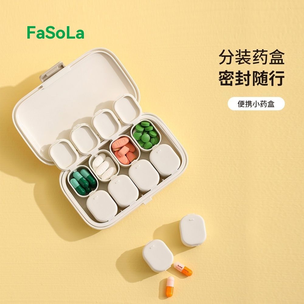 便携分装药盒3件套 - 家用药盒分装便携式随身迷你收纳盒大容量7天早中晚药片盒-白色