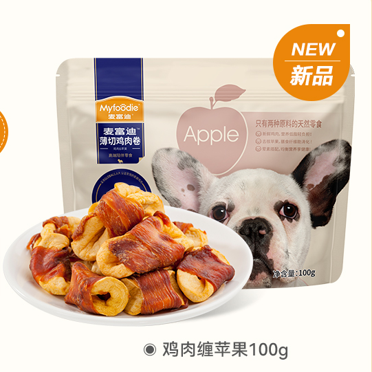 麥富迪狗狗零食中小型犬幼犬磨牙棒訓練寵物零食-雞肉纏蘋果100g【0添加】【平行進口】