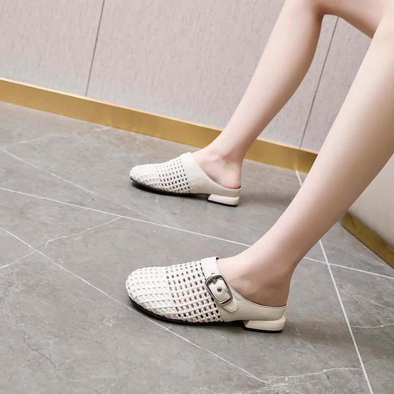 鏤空包頭涼鞋女編織新款拖鞋女韓版搭扣外穿博肯鞋女休閒鞋