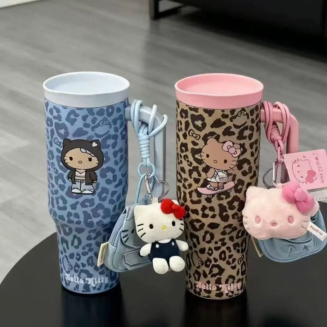 Cartoon Cat Leopard Giant Insulated Straw Cup 304 Stainless Steel Ice Cup