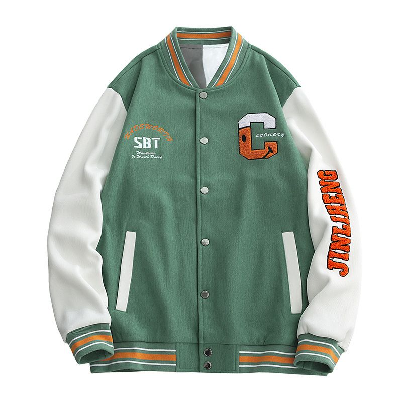 春秋季男士棒球服美式潮牌帅气字母绣花开衫外套宽松百搭休闲上衣