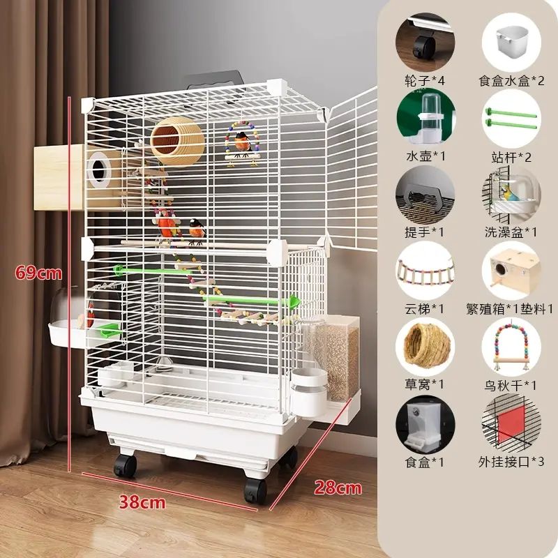 Japan Bird Cage, Anti-Splash Budgie Lovebird Parrotlet Home for Cockatiels & Finches.