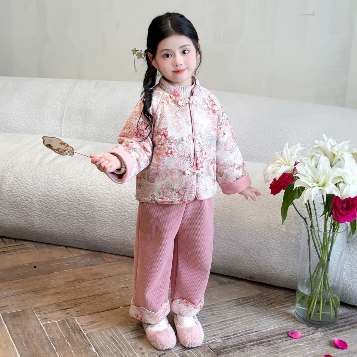 女童新中式拜年服套裝 秋冬季新款 兒童寶寶洋氣 國風唐裝