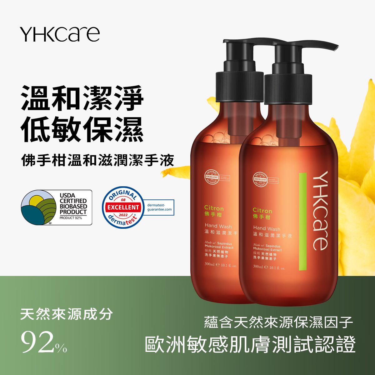 Citron Hand Wash 【SLS-free】 German Dermatologist-Tested (Twin pack) | USDA BioPreferred Certified