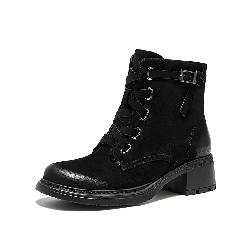 【商场同款】真皮复古马丁靴秋冬新款英伦风厚底粗跟女短靴