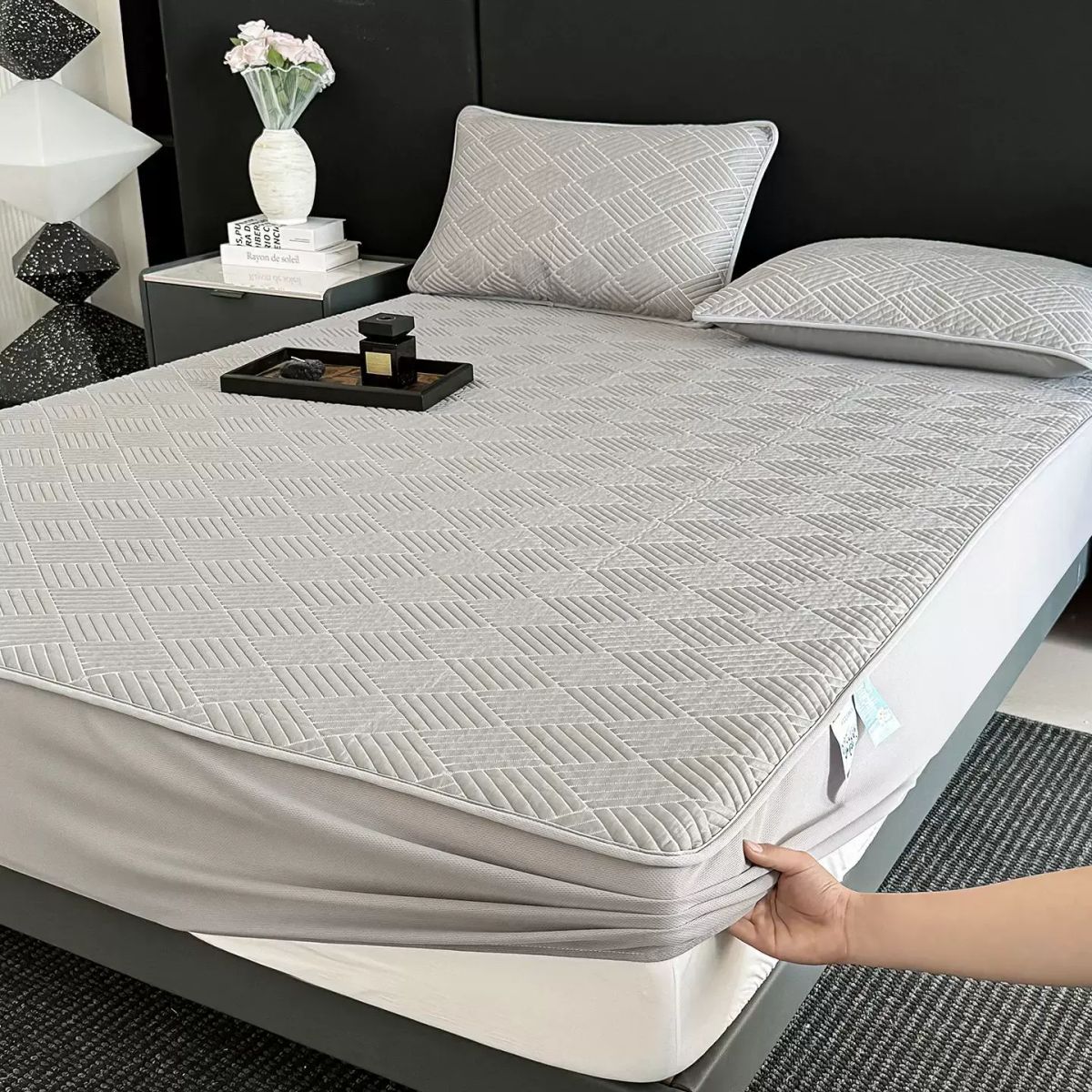 Class A PE polymer ice silk mat three-piece set summer fitted sheet style ice bean soft mat single 