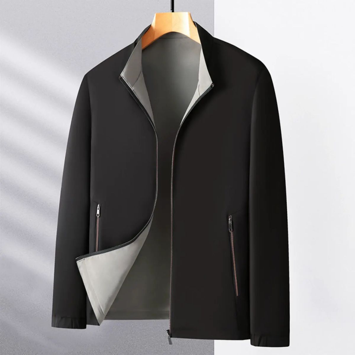 高档双面穿行政夹克男新款秋装纯色百搭商务休闲立领外套男