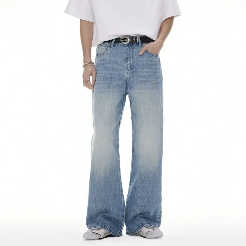 美式水洗渐变A字直筒牛仔裤男女复古休闲宽松显瘦垂感百搭阔腿裤