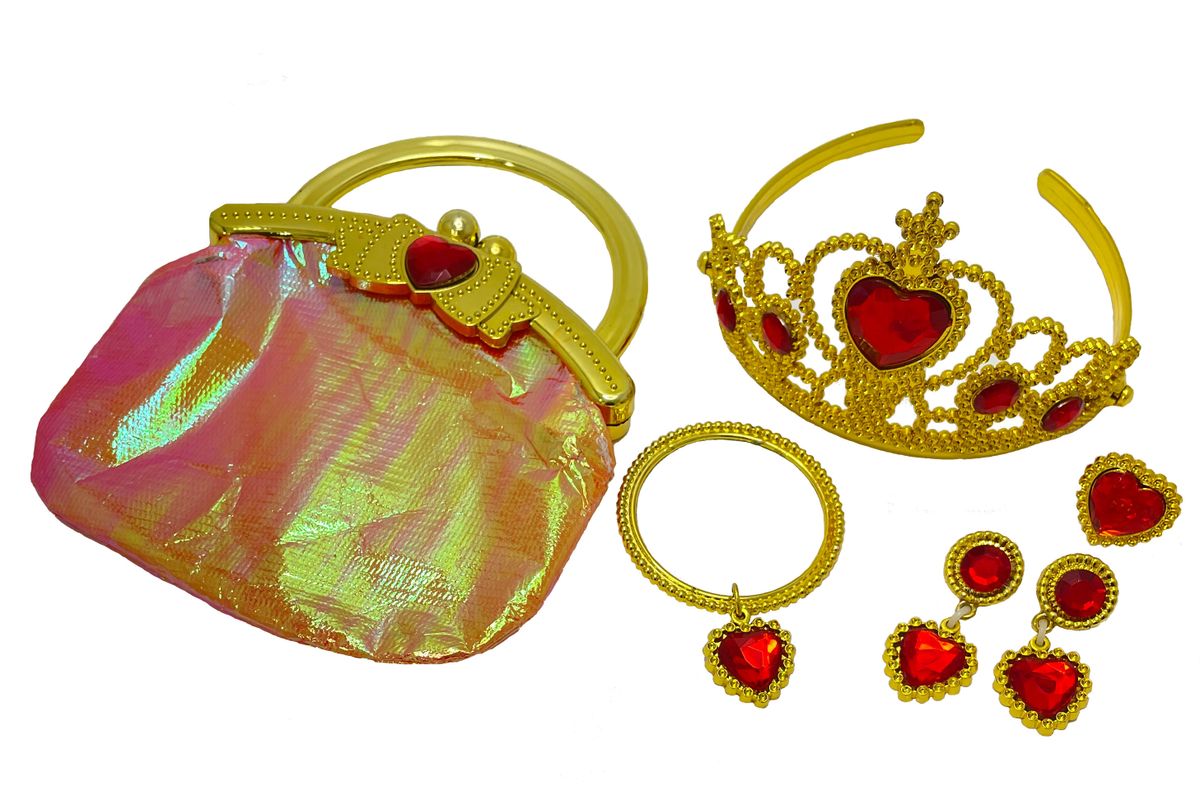 One-of-a-kind, gold set: Diamond-studded crown + princess handbag + bracelet + earrings + ring