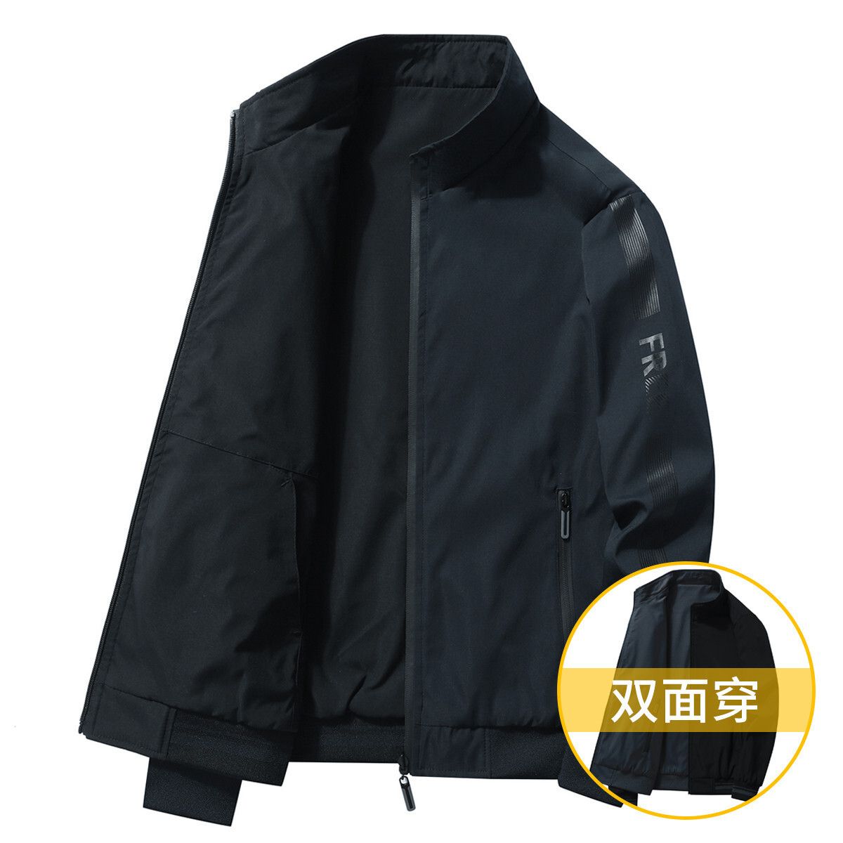 春秋季休闲夹克双面穿男士外套男装外贸新款棉服两面夹棉棒球服男