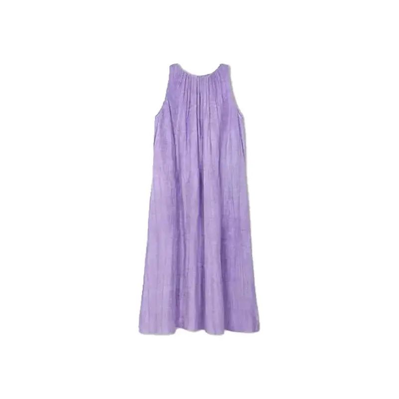 Seaside vacation casual dress  summer female  French temperament  high end  waist  linen sleeveless