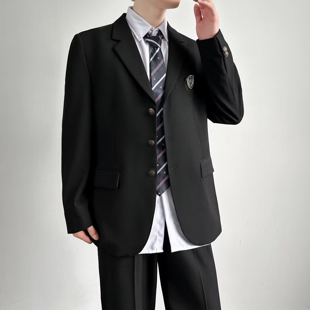 DK Japanese black suit jacket, men's college style loose fit suit, western pants, school provided u